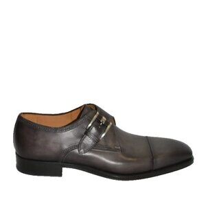 New! Magnanni Lennon Monk Strap Shoe Catalux Black/ Gray Leather 9.5 DD531 21447